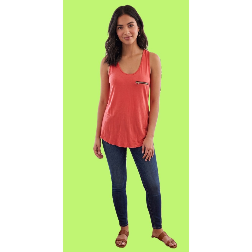 NWT POL Tank Top Coral Pink Zipper Pocket Racerback Large‎